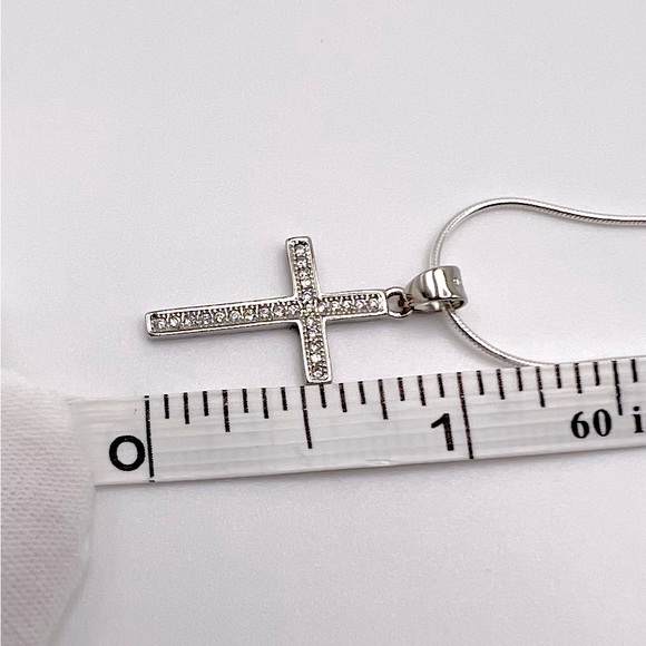 .925 Sterling Silver Pave Cz Cross Necklace - Picture 13 of 14